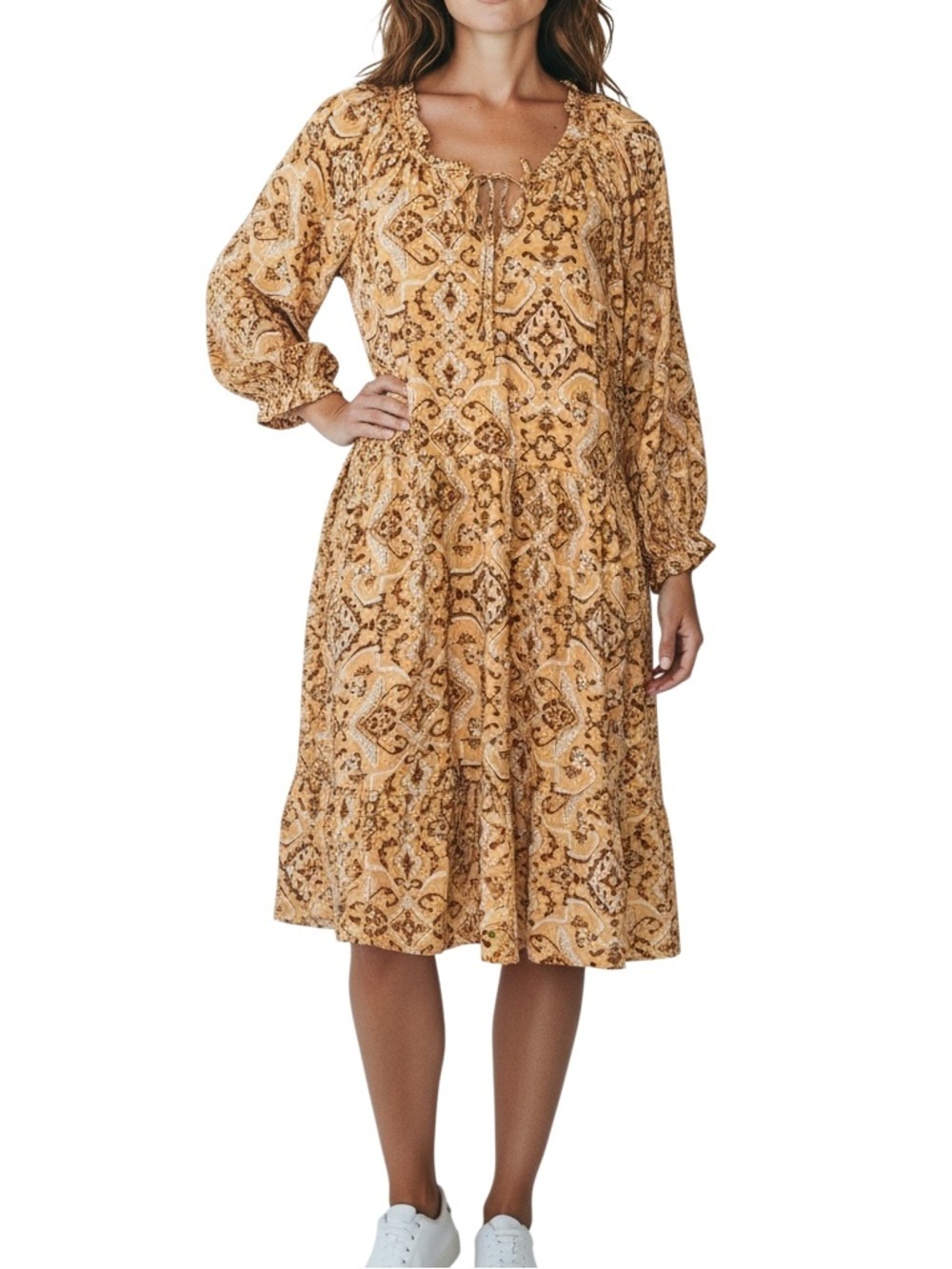 Torrid Paisley Tie-Neck Midi Dress Cream
